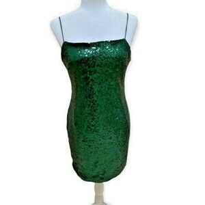 Y2K MIND CODE Emerald Green Sequin Mini Dress L Sparkly Bodycon Party NYE Disco
